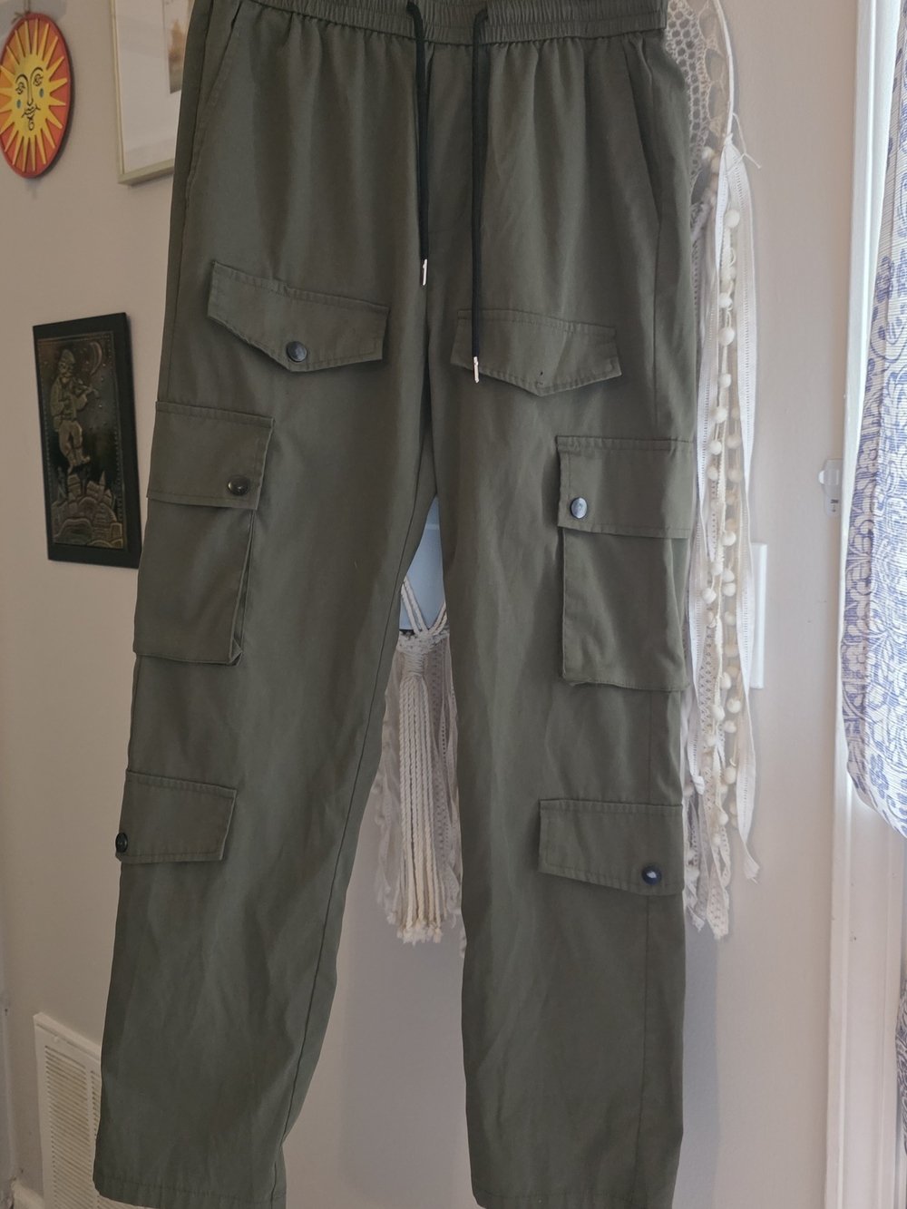 Men's Olive Cargo Pants with Drawstring Waist